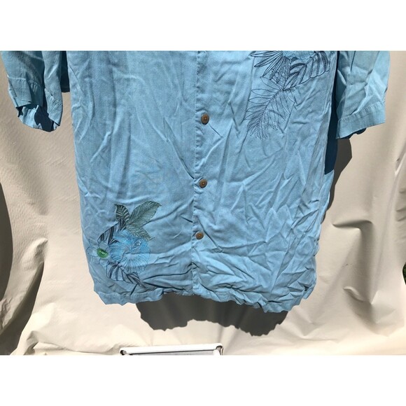 Tommy Bahama 100% Silk Hawaiian  Button Up Shirt Men's large Tropical blue - Picture 5 of 6